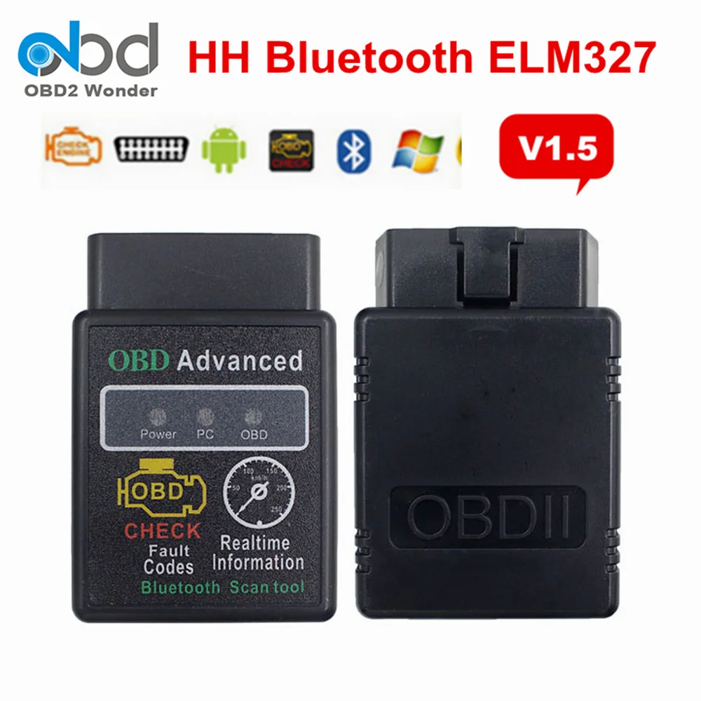 Расширенный диагностический сканер HH OBD ELM327 V1.5 Интерфейс ELM 327 мини Bluetooth Android Windows