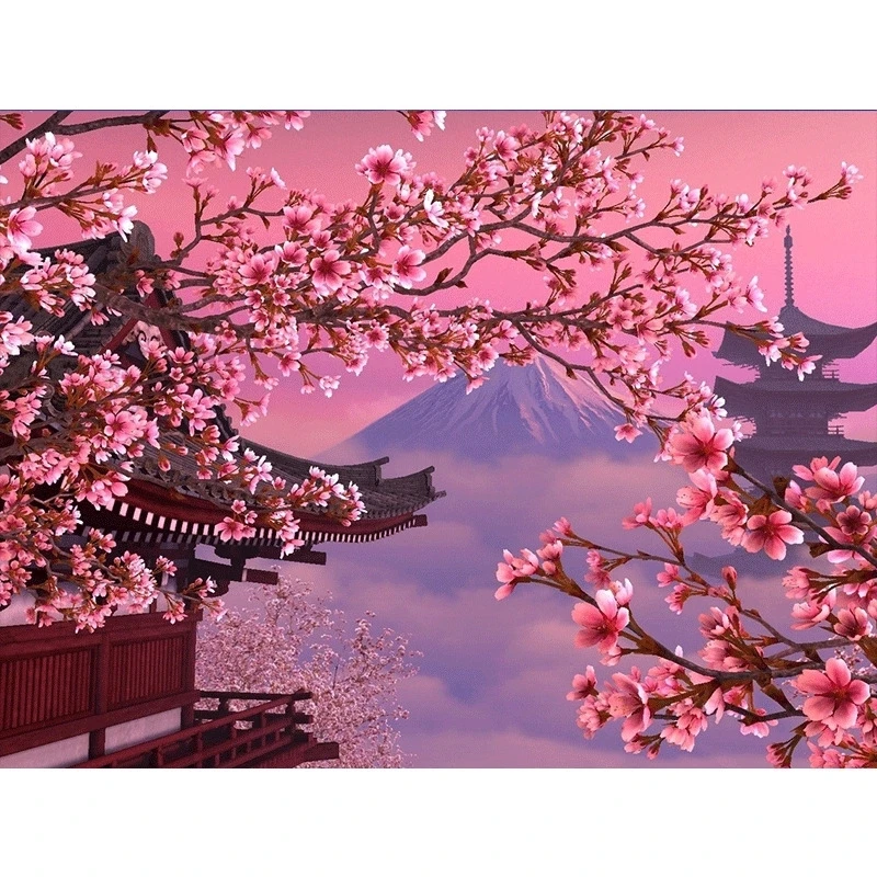 Алмаз живопись полный дрель Peach blossom пагода Мозаики DIY алмазов картина вышивки