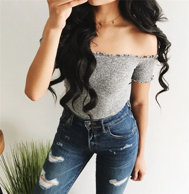 Женская трикотажная футболка с оборками открытыми плечами|top short|t-shirt crop topcrop top short