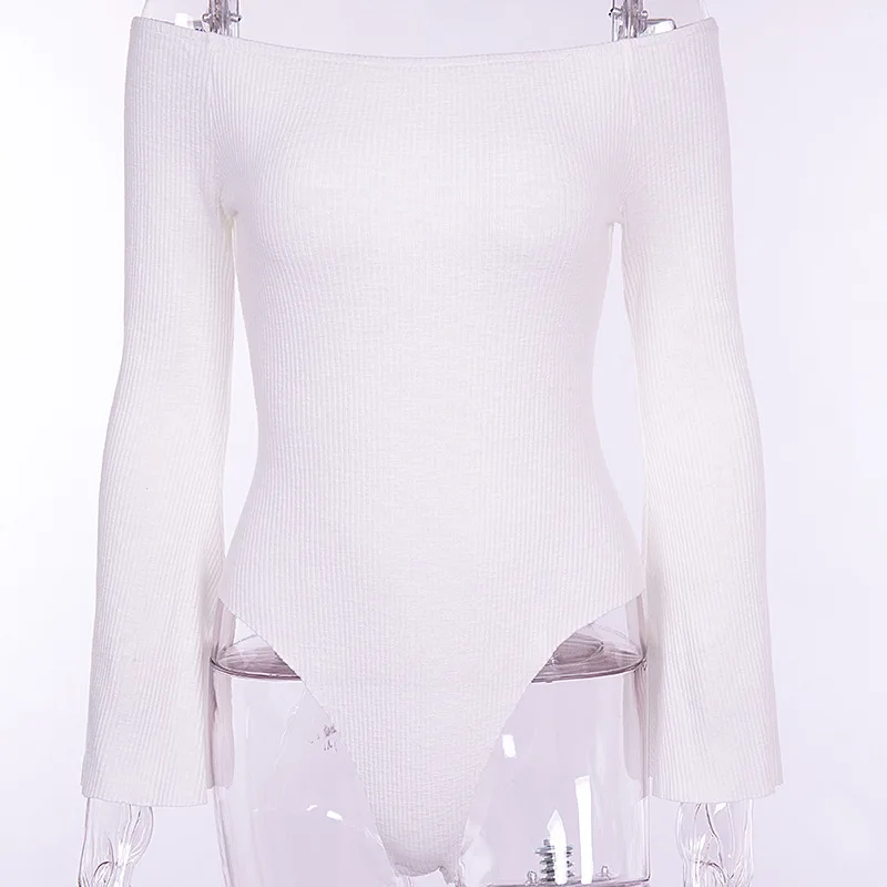 Off Shoulder Ribbed трикотажные Сексуальная боди женский, черный с v-образным вырезом летние тонкий комбинезон Для женщин s комбинезон зимний одноцветное боди