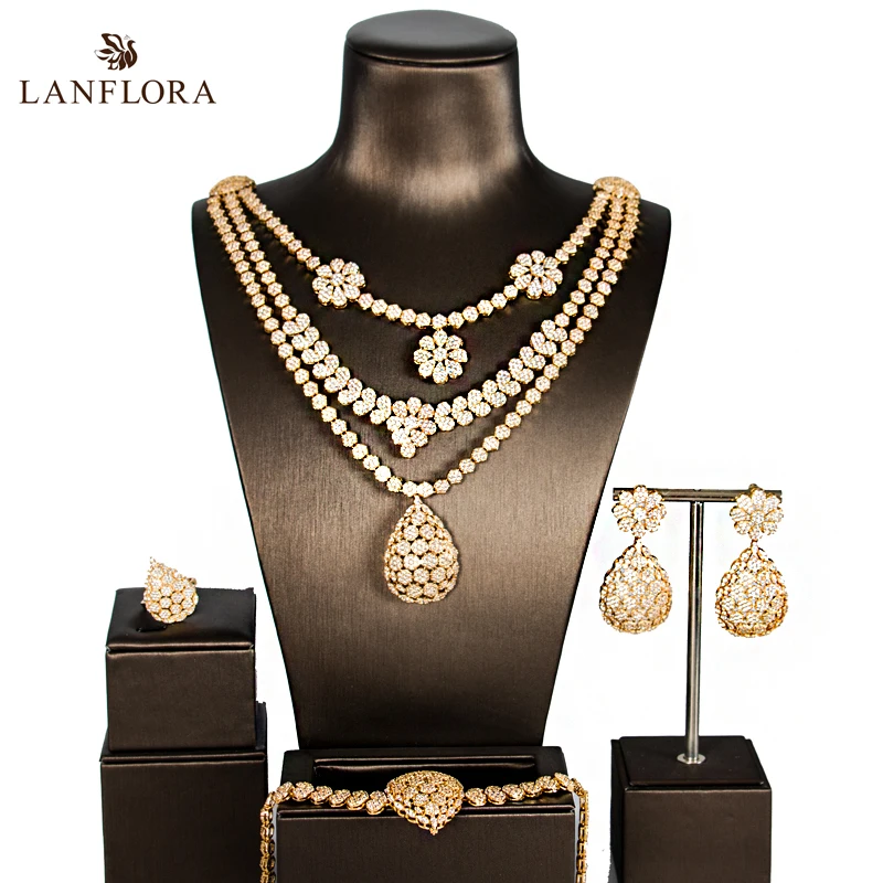 LANFLORA Дубай золотые Ювелирные наборы для женщин Свадебные parure bijoux femme Роскошные
