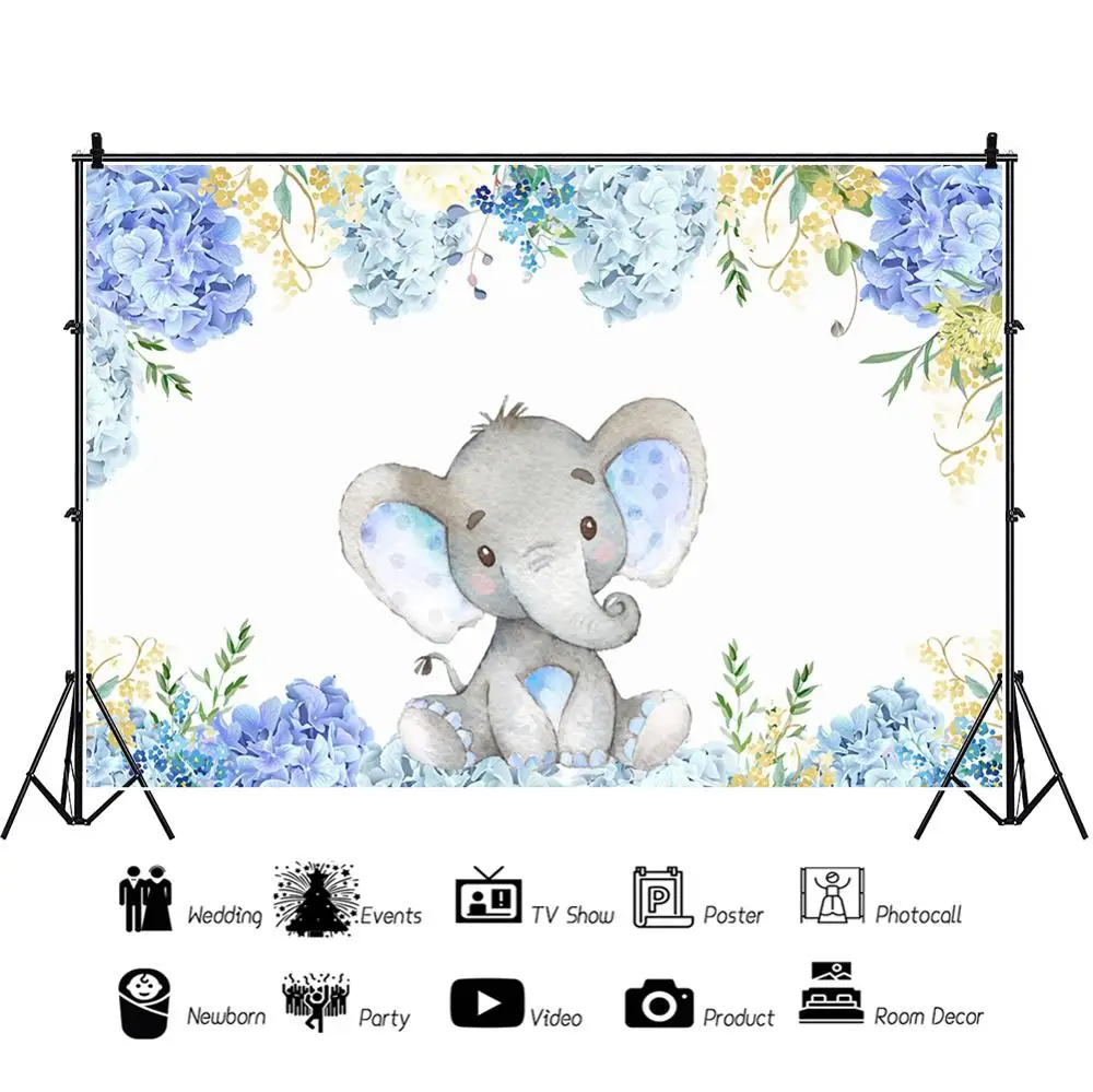Elephant Baby Shower Backdrops For Photography Flowers Newborn Portrait Watercolor Backgrounds Photo Studio | Электроника