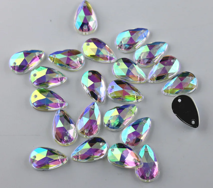 acrylic crystal water drop shape steeple lots faceted clear AB resin Handmade sew flat black rhinestone applique 50pcs MD | Дом и сад