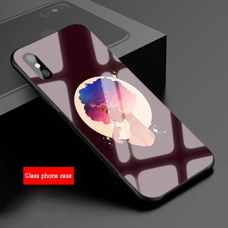 Милый Африканский девушка закаленное стекло чехол для iPhone X XR XS Max 8 7 6 6 S Plus для iPhone 5 SE 5s - Цвет: B19062905-08.jpg