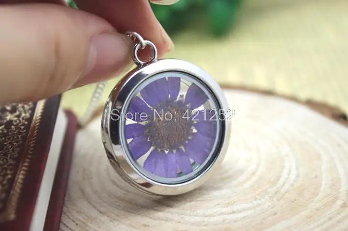 6 шт. колье с окошком настоящая Хризантема цветок стеклянный медальон ожерелье