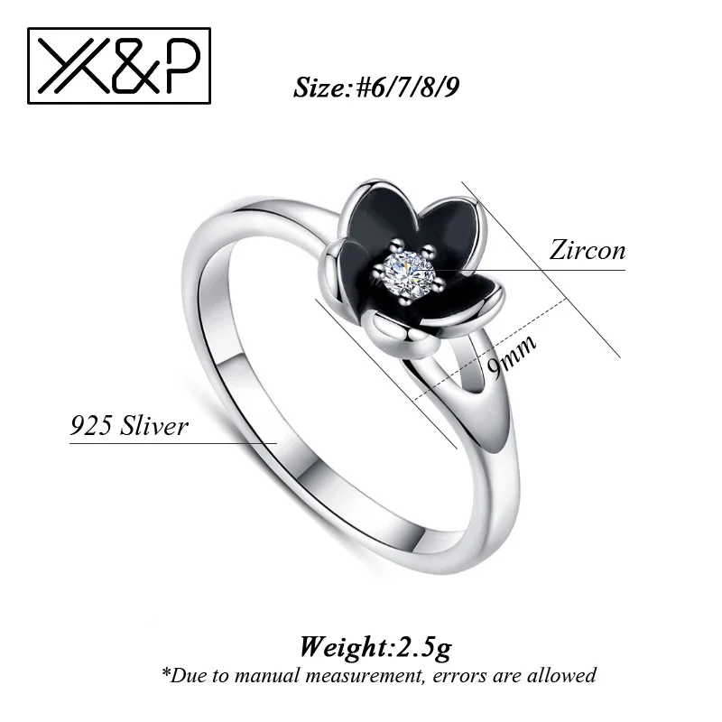 X &amp P Свадебные брендовые кольца с черным цветком и фианитом AAA для женщин модные
