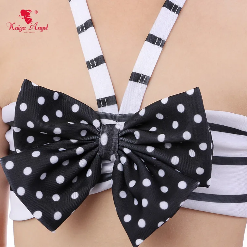 Kaiya Angel New Baby Girl Swimwear Beach Suits Dot Striped Bow Two Pieces Belt Shorts Bikini Summer Swimsuit Factory Wholesale | Детская