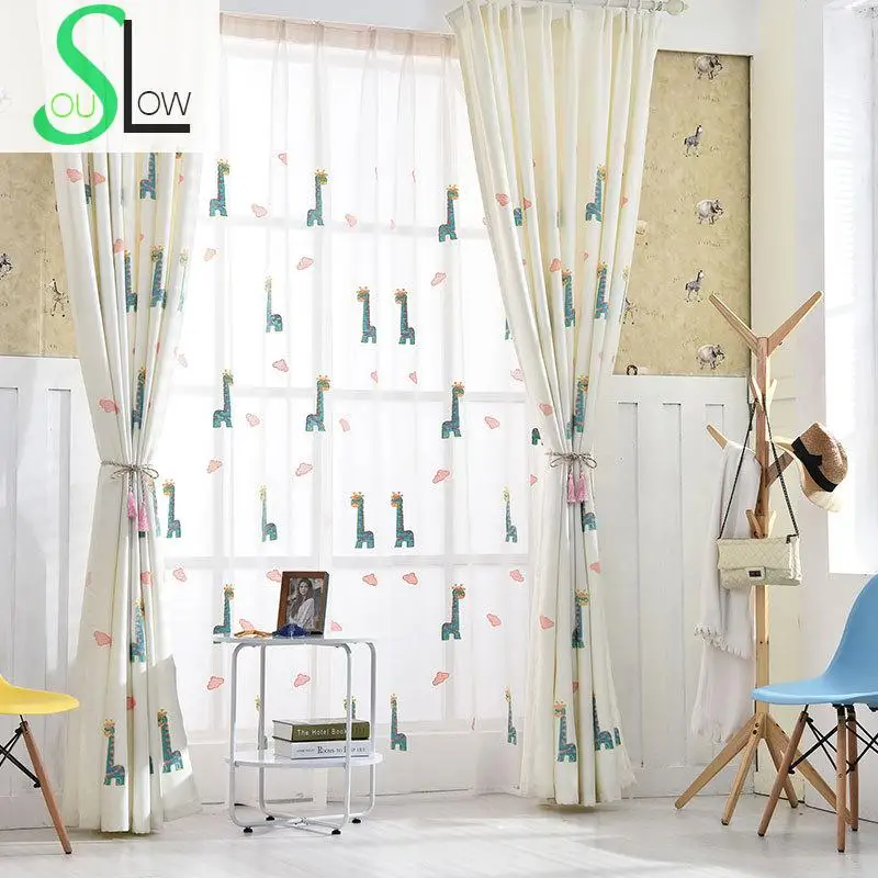 Льняная занавеска Slow Soul с рисунком жирафа оленя французский занавес вышивкой на