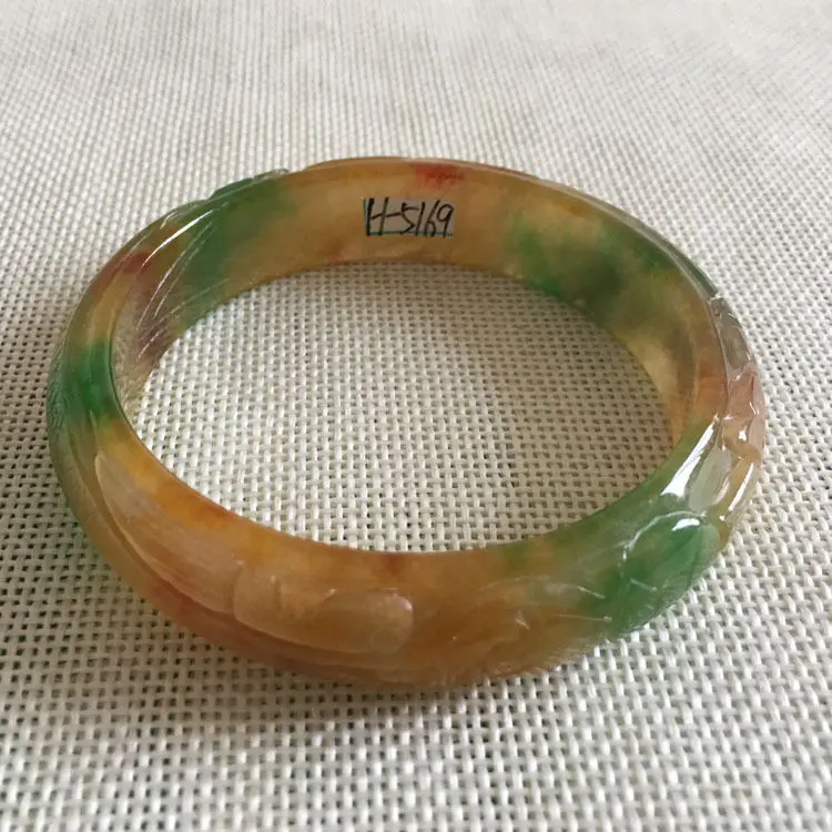 Wyan A 5169 винтажный Китайский резной коричневый зеленый k браслет 58 мм|bangle bracelet|vintage