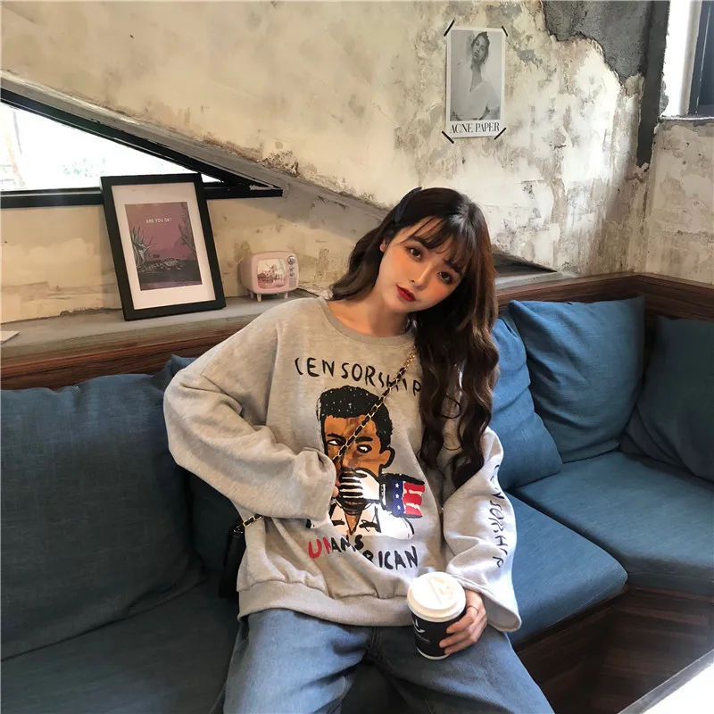 

Новинка 2019, свитшоты с капюшоном, женская одежда с круглым вырезом, Женская Толстая свободная повседневная куртка, спортивные костюмы для с...