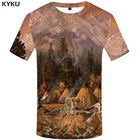 Мужская футболка с принтом в виде волка KYKU, Повседневная футболка с 3D-принтом в виде леса и гор, с пламенем, лето 2019