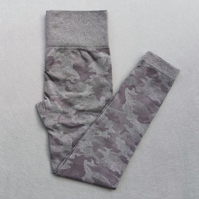 Purple pants 2 шт., камуфляжные бесшовные спортивные костюмы, женская одежда для фитнеса, попа, Леггинсы для йоги+ высокоэффективный спортивный бюстгальтер, набор для йоги, женский тренировочный костюм - Цвет: Purple pants
