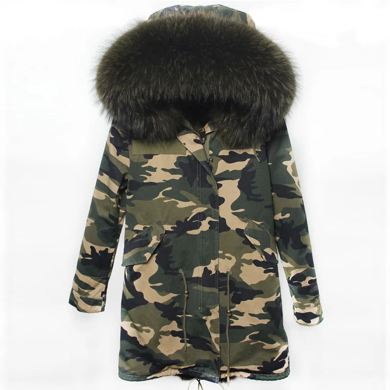 2019 женские зимние камуфляжные парки большой воротник из меха енота пальто с