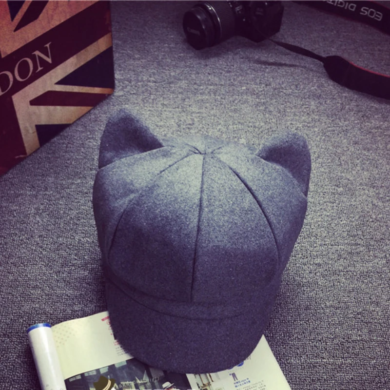 DT792 корейская модная восьмиугольная кепка с кошачьими ушками для женщин