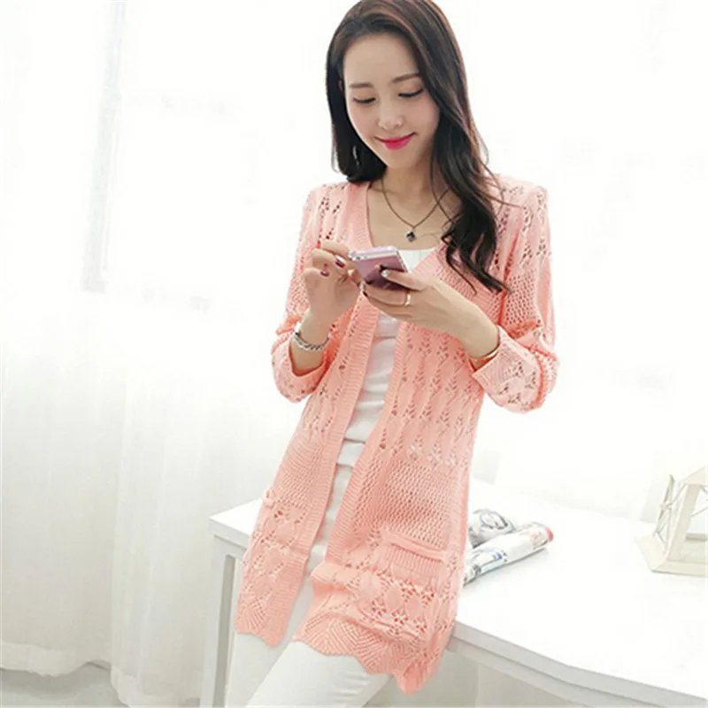 2017 Женский кардиган в Корейском стиле вязанный с длинным рукавом повседневная