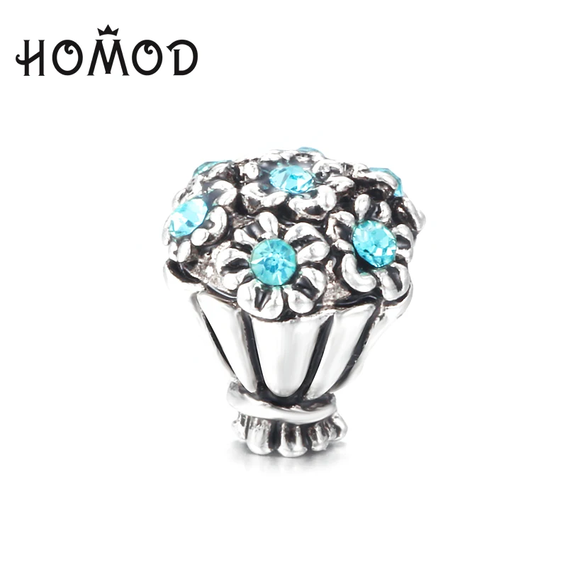 HOMOD Кристалл посеребренный синий бисер Подходит для брендовых браслетов женщин