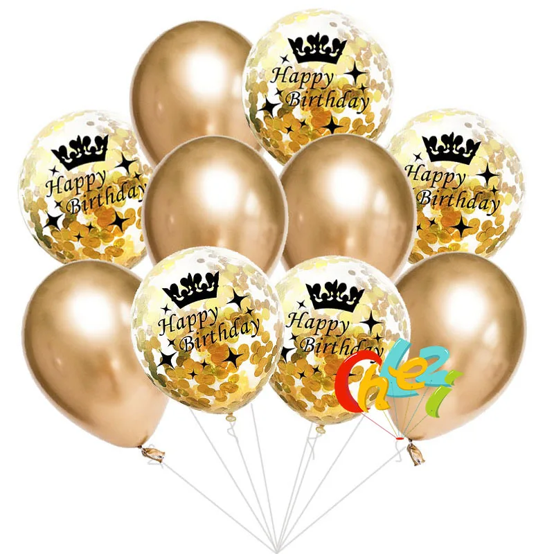 10 PCS С Днем Рождения шары 12 дюймов Chrome Металлические шары воздушный шар "Конфетти" для взрослых 18 21 30 40 50 60 День рождения украшения - Цвет: Gold HB