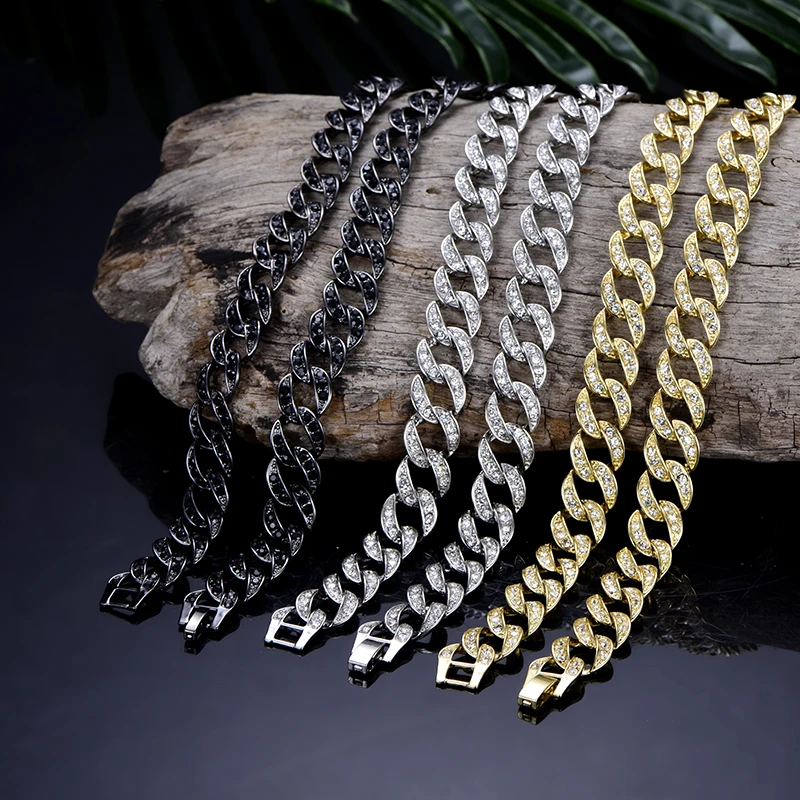 

Curb Cuban Chain Necklace For Men Hip Hop Iced Out Paved Rhinestones CZ Rapper Necklace Jewelry Men Pendent