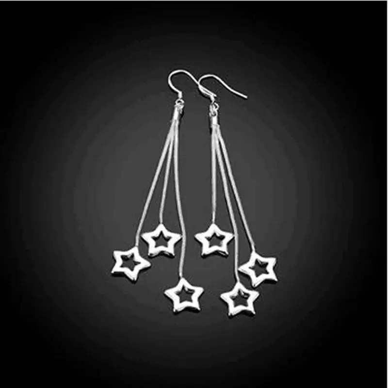 Женские серьги подвески из серебра 925 пробы с длинными звездами|earrings for|handmade silver