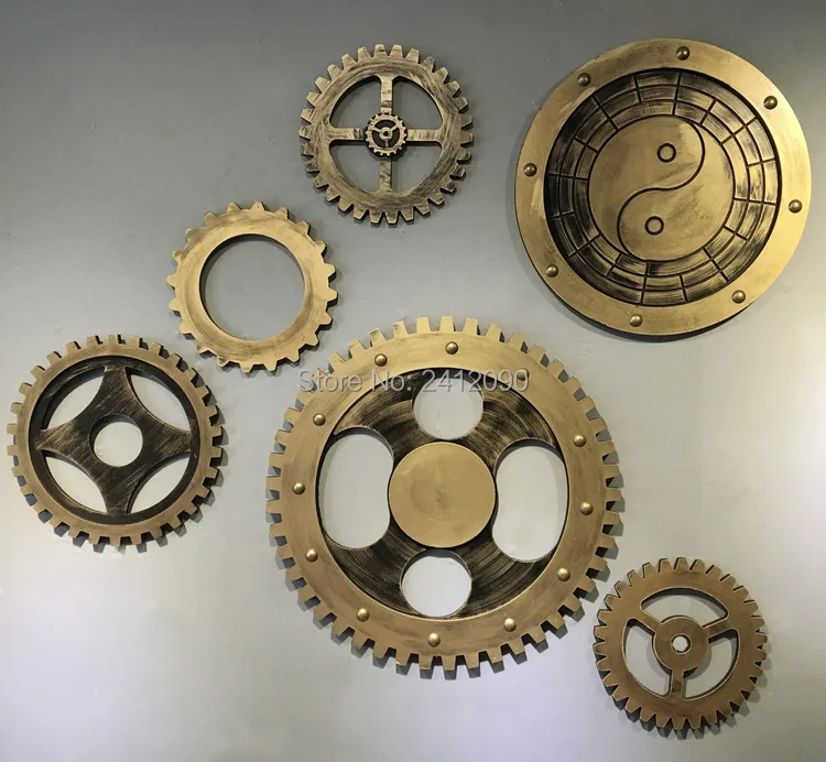 Винтажное золотое зубчатое колесо имитация металла деревянная шестерня бар кафе