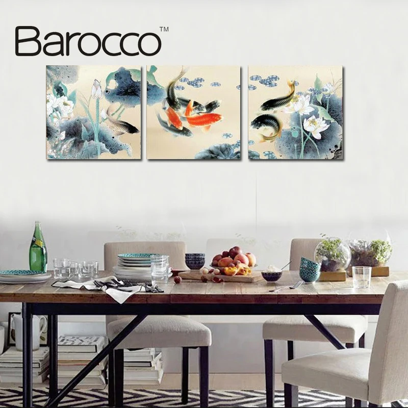 Современная модная искусственная кожа на холсте лотос рыба пейзаж гостиная
