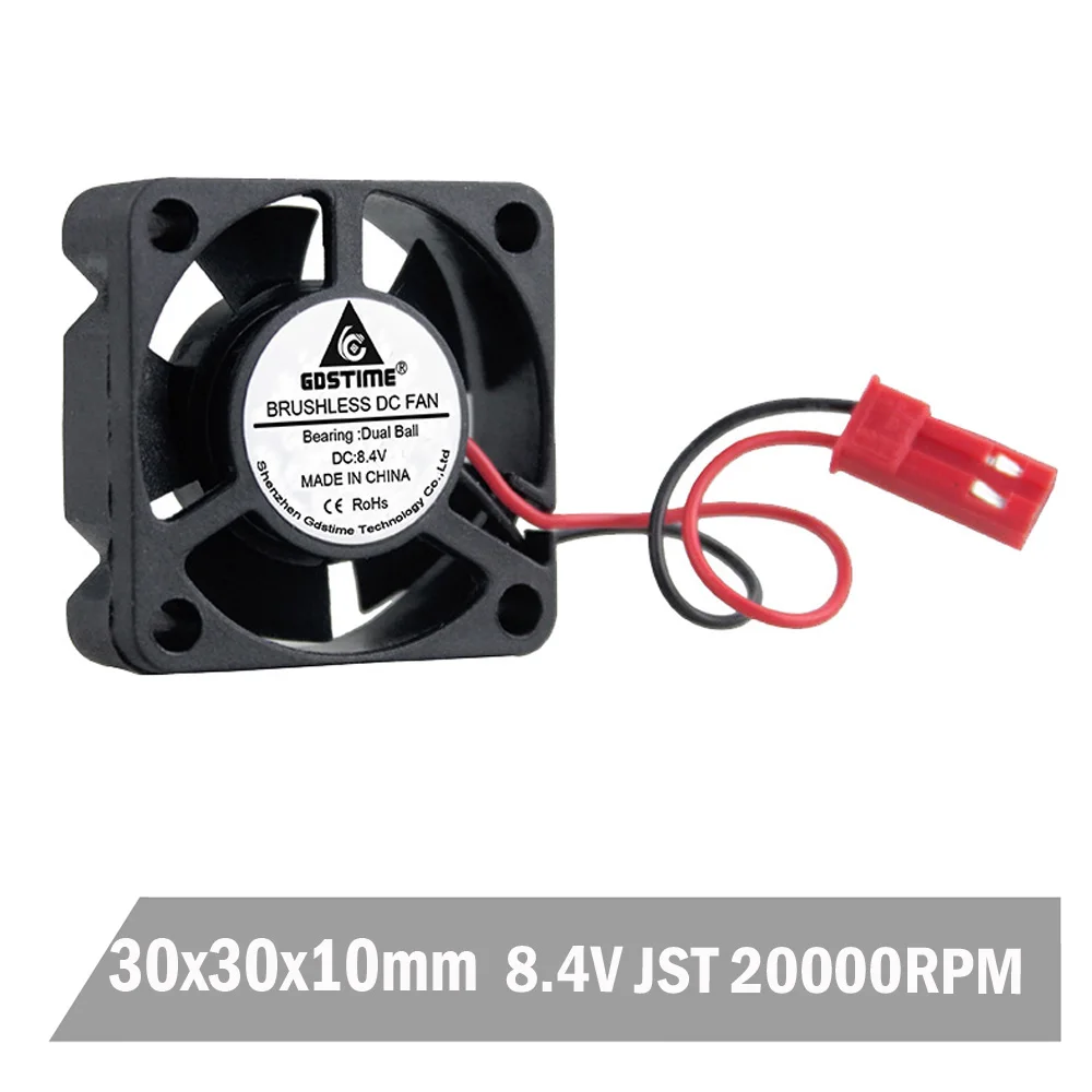 

50PCS Gdstime 8.4V 30mm Fan JST Connector 3cm 30mmx30mmx10mm 3010 DC Brushless Cooling Cooler Fan For For RC Car/Boat Motor