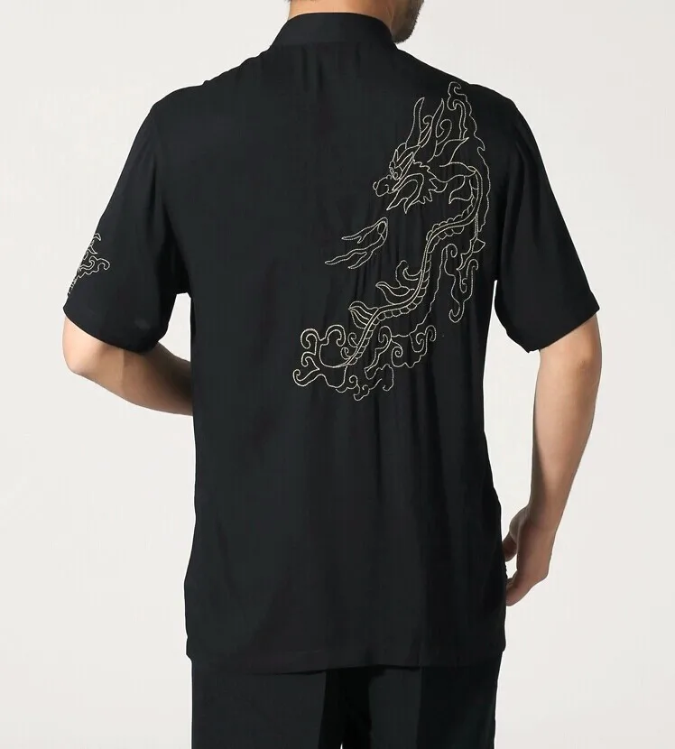 Рубашка в традиционном китайском стиле для мужчин черный топ кунг-фу одежда с
