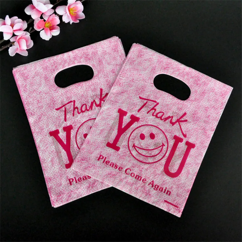 100 шт./компл. 15x20 см пластиковый подарочный пакет с надписью Thank You Smile ручка для