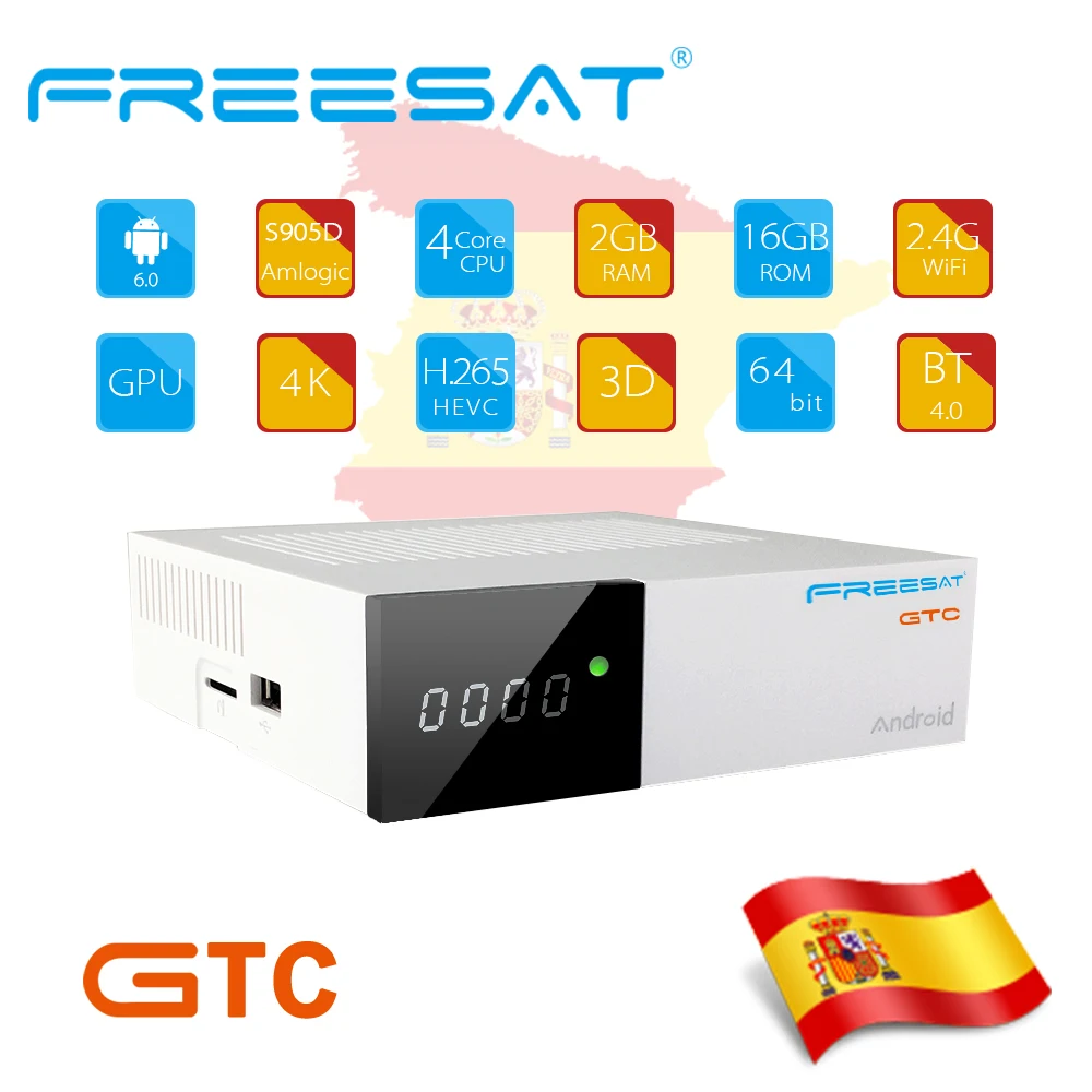 FREESAT gtmedia GTC Android 6,0 tv BOX DVB-S2/T2/Cable/ISDBT Amlogic S905D 2 Гб ram 16 Гб rom freesat+ мини-клавиатура air mouse
