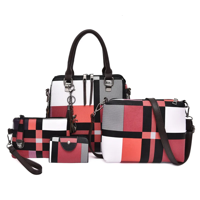 

Fashion Splicing Style Women Bag Set Top-Handle Big Capacity Female PU Leather Handbag Mixed color Shoulder Bag Ladies Purse 4pc