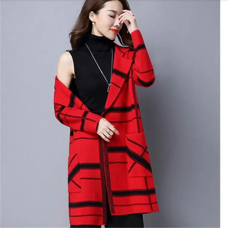 Новинка модное женское трикотажное пальто большого размера средней длины с