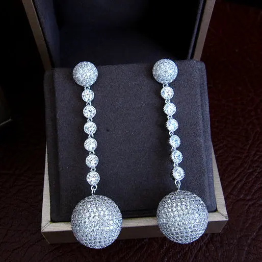 Роскошные дискотечные серьги в форме микро паве с фианитами класса ААА длинные