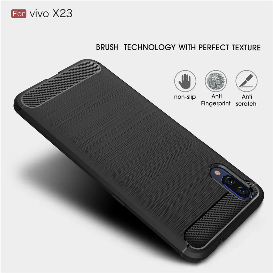 TRISEOLY Luxury Carbon Fiber Case For Vivo X23 Brushed TPU Rubber Silicone Back Cover X 23 Protective Coques Fundas | Мобильные