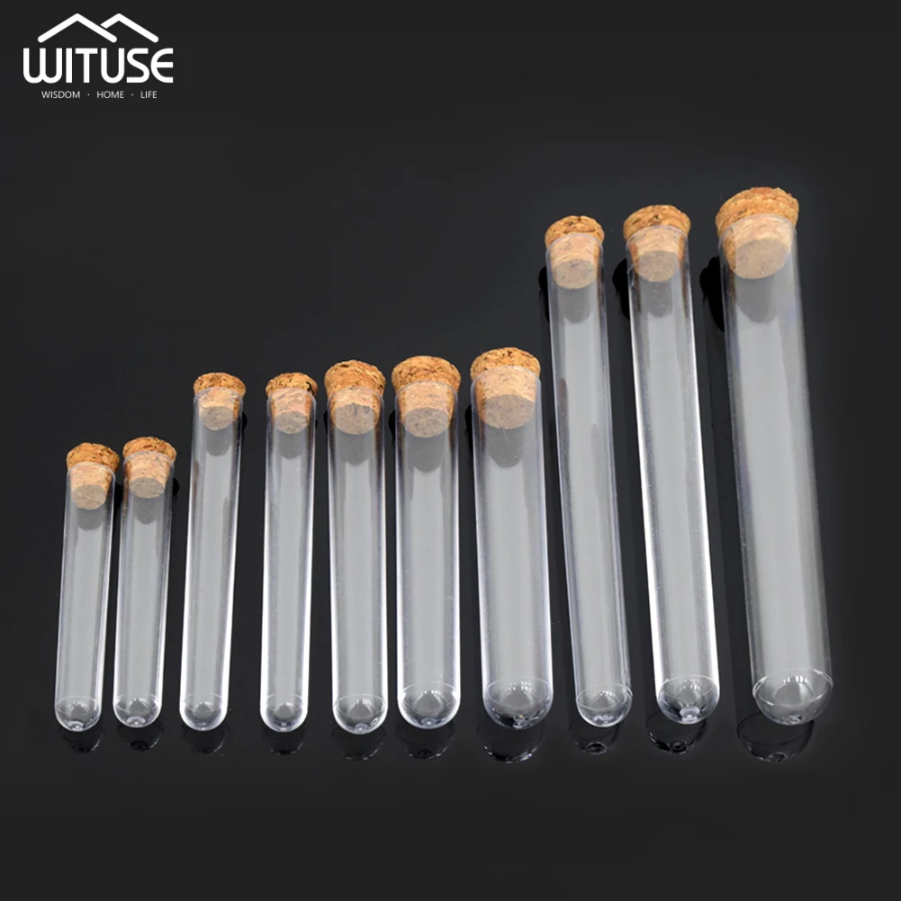 

10pcs/pack Lab Test Tube With Cork Stoppers 15x150mm Laboratory Transparent Plastic Round Bottom School Educational Scented tea