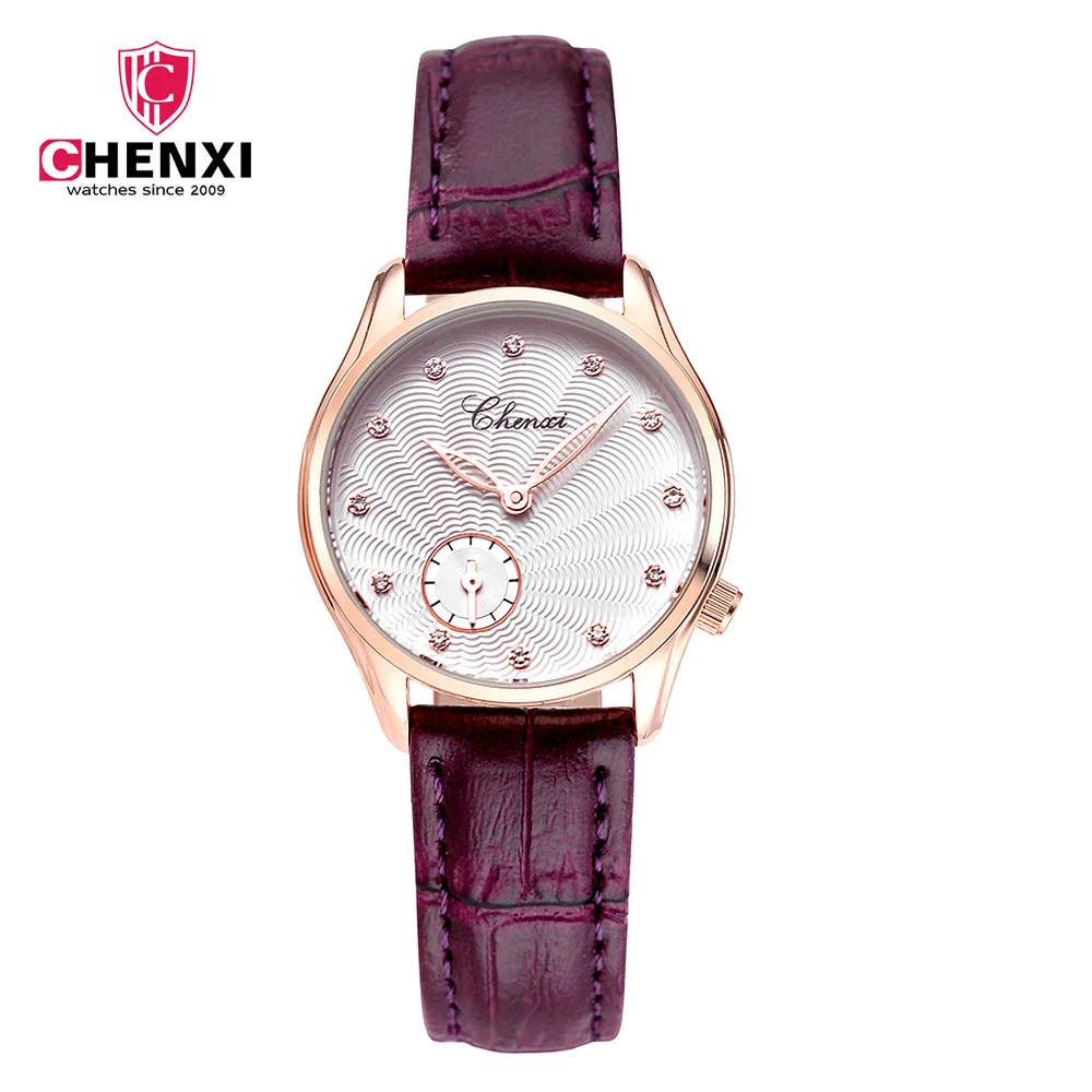 Женские наручные часы CHENXI кварцевые с бриллиантами кожаный ремешок стразы