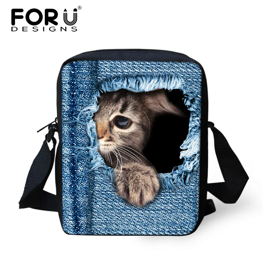 Forudesigns/джинсовый кот собака Сумки через плечо для Для женщин Обувь девочек в