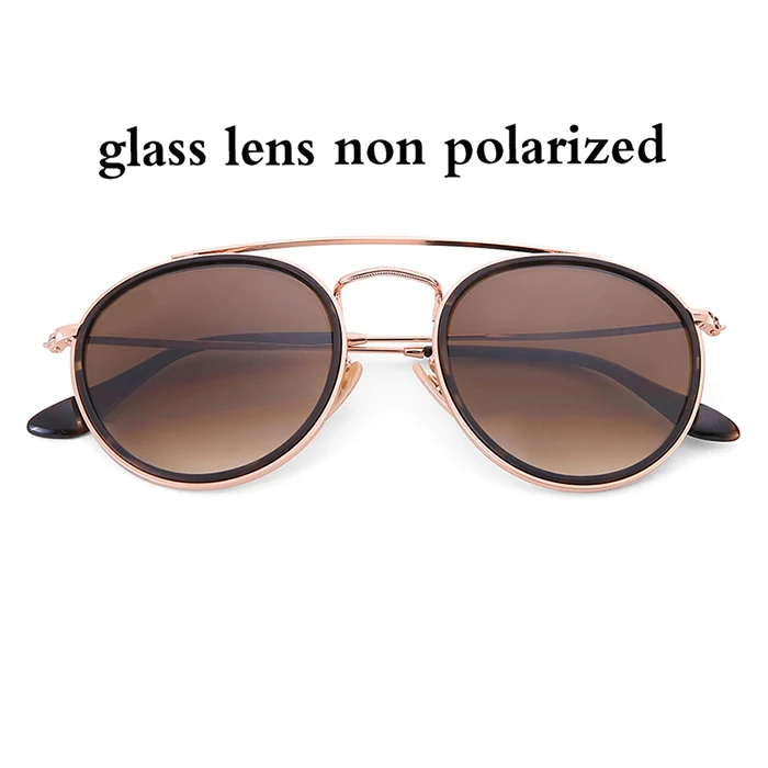 gradient brown glass Винтажные Круглые Солнцезащитные очки с двойным мостом для мужчин и женщин 51 мм, очки с зеркальными или пластиковыми линзами, поляризационные, фирменный стиль, UV400 - Цвет линз: gradient brown glass