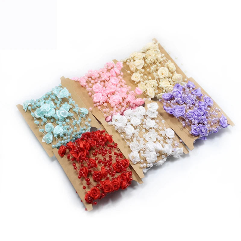 5 м 4 мм Искусственные розы цепочка с жемчужными бусинами гирлянда цветы сделай