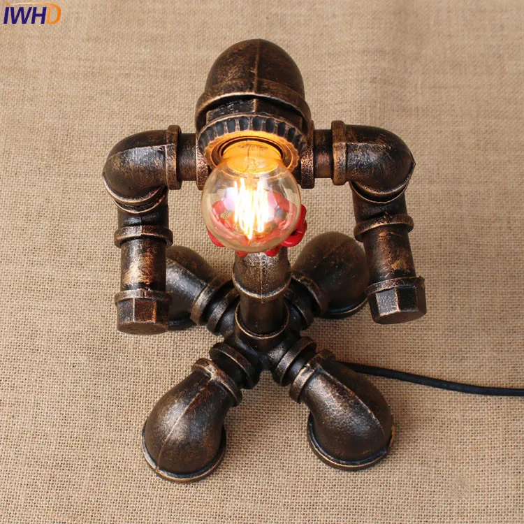 Винтажная настольная лампа IWHD с водопроводной трубой для спальни гостиной