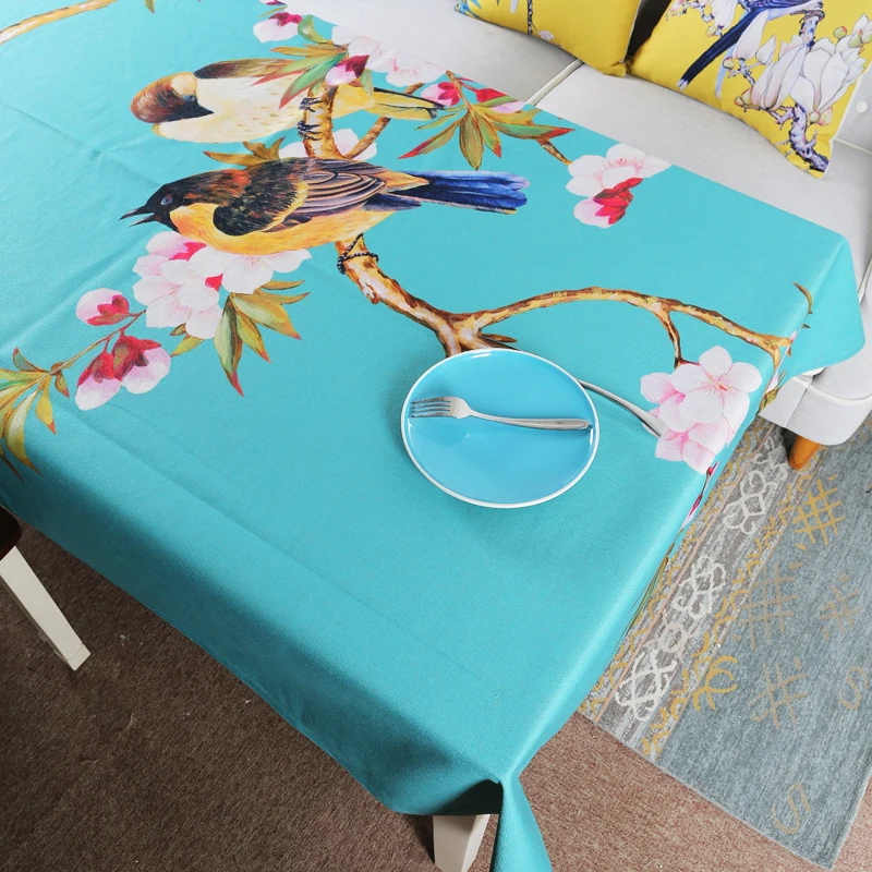 

New Classical Chinese Floral Bird table cover Magnolia Peach Blossom cotton linen table cloth rectangle party wedding tablecloth