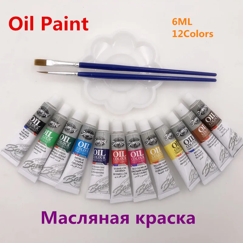 Professional Oil Colors Paints Fine Painting Art Supplies 12 Colours 6 ML Tube Offer 2 Brush And 1 Palette  For Free
