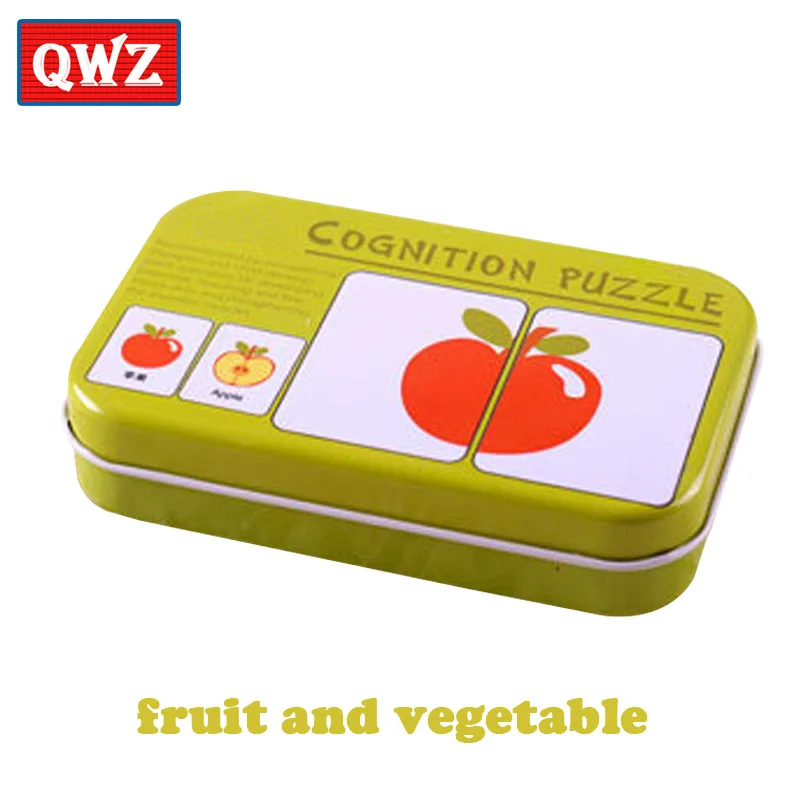 QWZ, железная коробка для малышей, карты, Детские познавательные головоломки, игрушки, подходящие игры, когнитивные карточки, Vehicl/Fruit/Animal/Life Set, парные головоломки - Цвет: QWZ136-Fruit