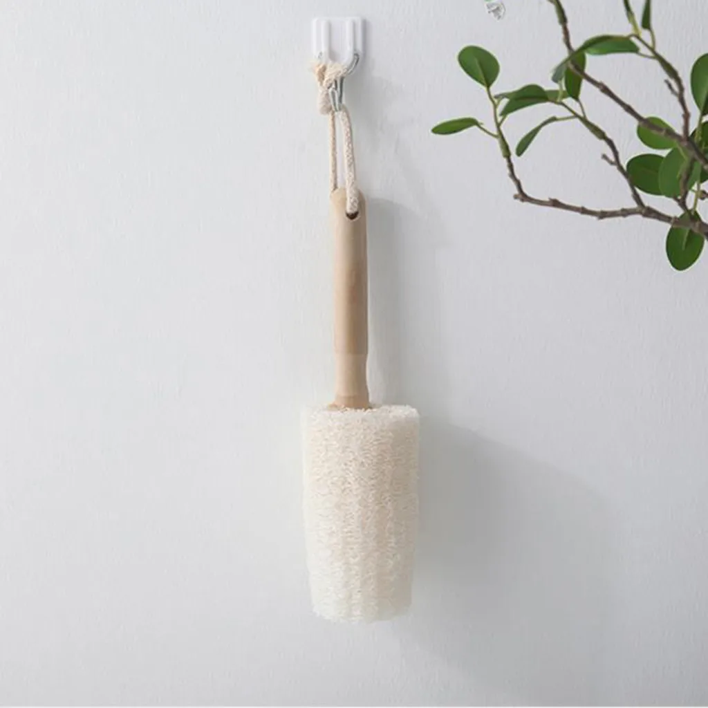 Натуральная щетка для чашки Loofah деревянная ручка может быть висячая инструменты