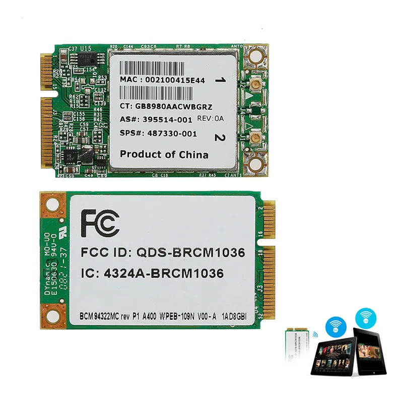 Фото Mini Dual Band BCM94322MC Wireless N WIFI 300M PCI E карта для HP SPS:487330 001|dual band|wifi card dual bandwifi |
