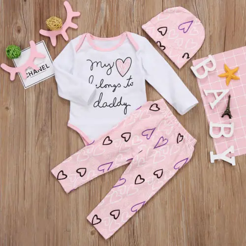 Осень 2018 Одежда для новорожденных девочек из 3 предметов комбинезон с длинными