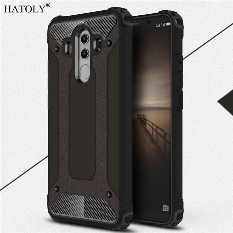 HATOLY для Coque huawei mate 10 Pro Чехол сверхмощный Броня тонкий жесткий резиновый чехол силиконовый чехол для телефона для huawei mate 10 Pro 6" - Цвет: Black
