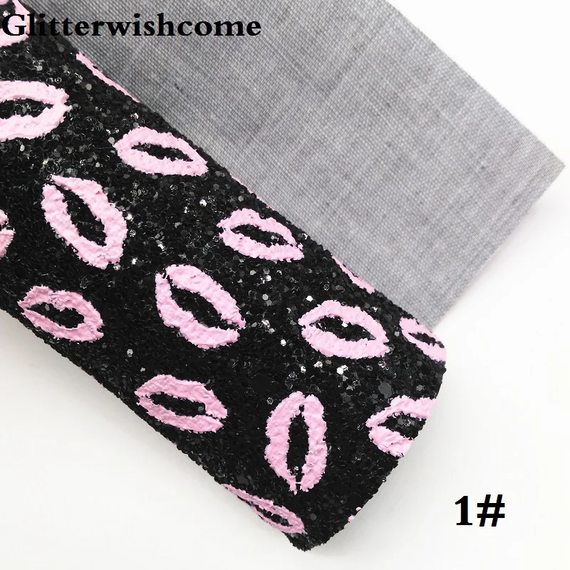 1 Glitterwishcome 21X29 см A4 размер винил для бантов Валентина массивный блеск кожа ткань винил с губами для бантов, GM114A - Цвет: 1