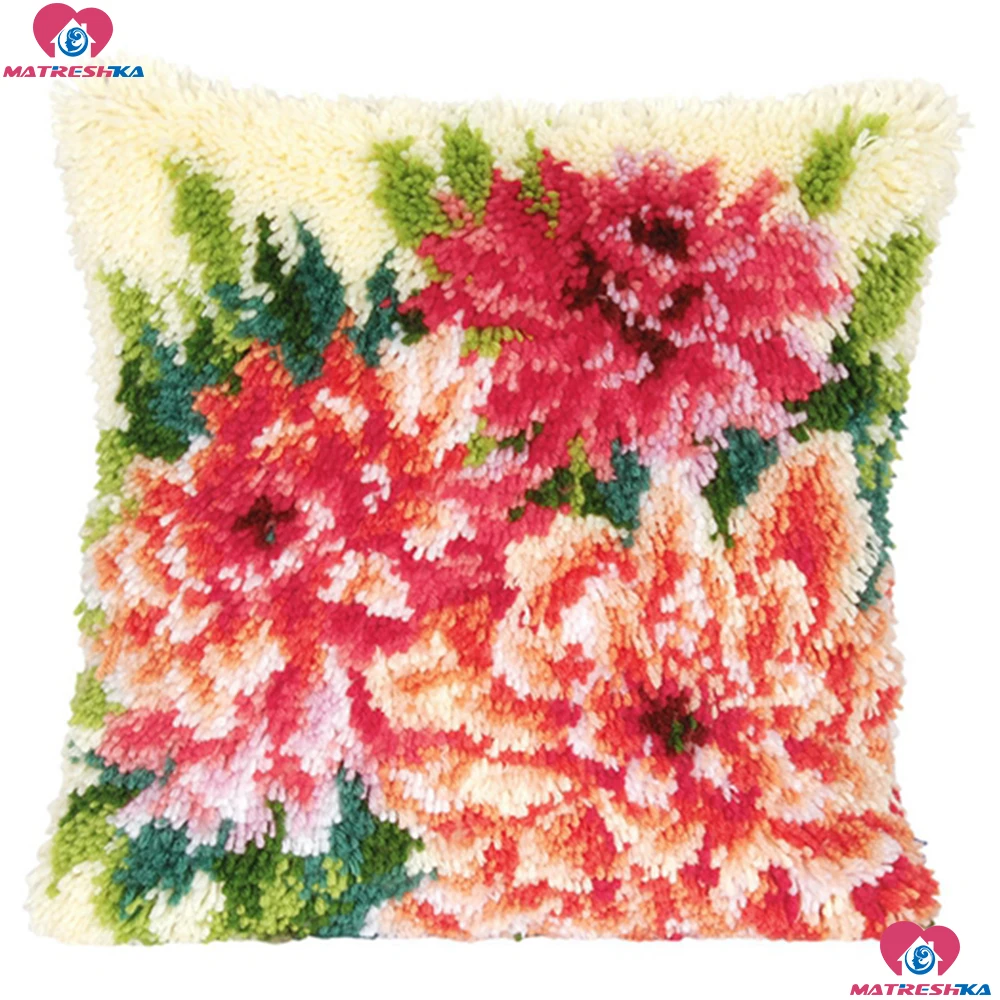 

Flower Latch Hook kits Handicraft Embroidery Printed Canvas Pillowcase set Cushion Latch Hook Rug Kits DIY Needlework Unfinished