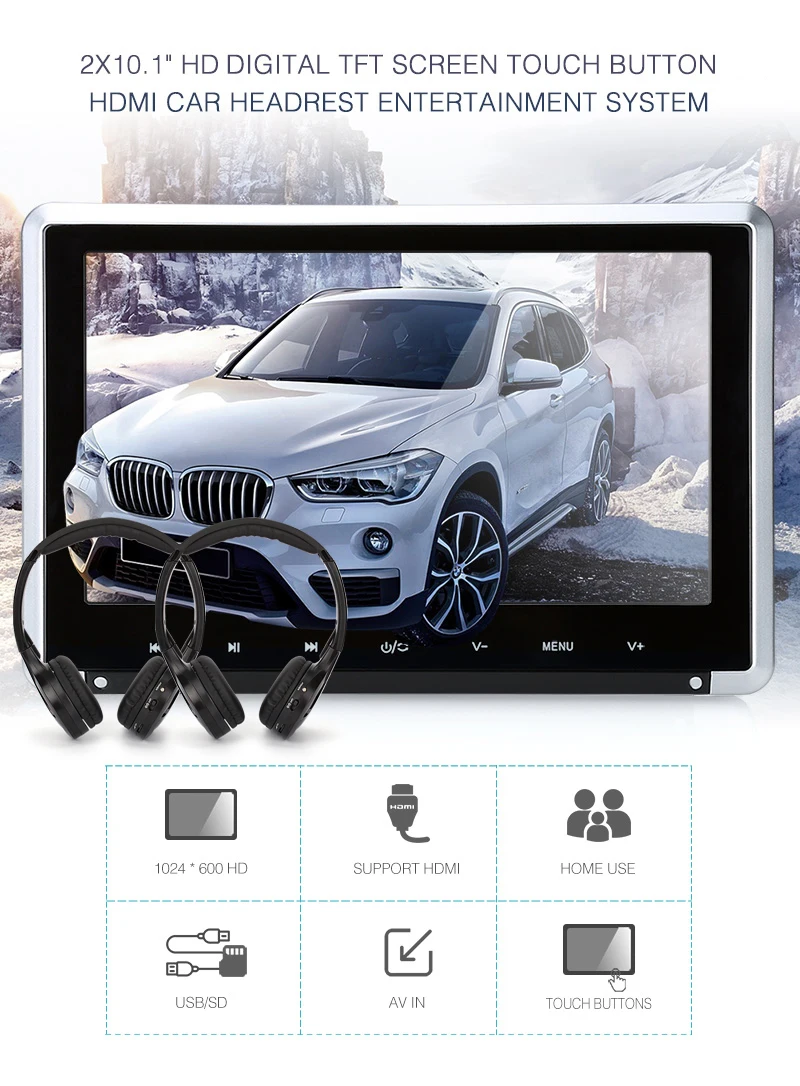 Тыква 2 шт./лот 10 1 ''Автомобильный подголовник dvd плеер USB/SD/HDMI/IR/FM HD цифровой TFT