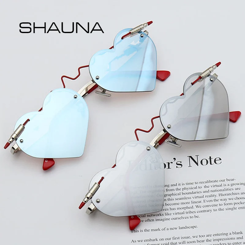 SHAUNA, уникальные солнцезащитные очки в форме сердца, женские модные розовые очки без оправы
